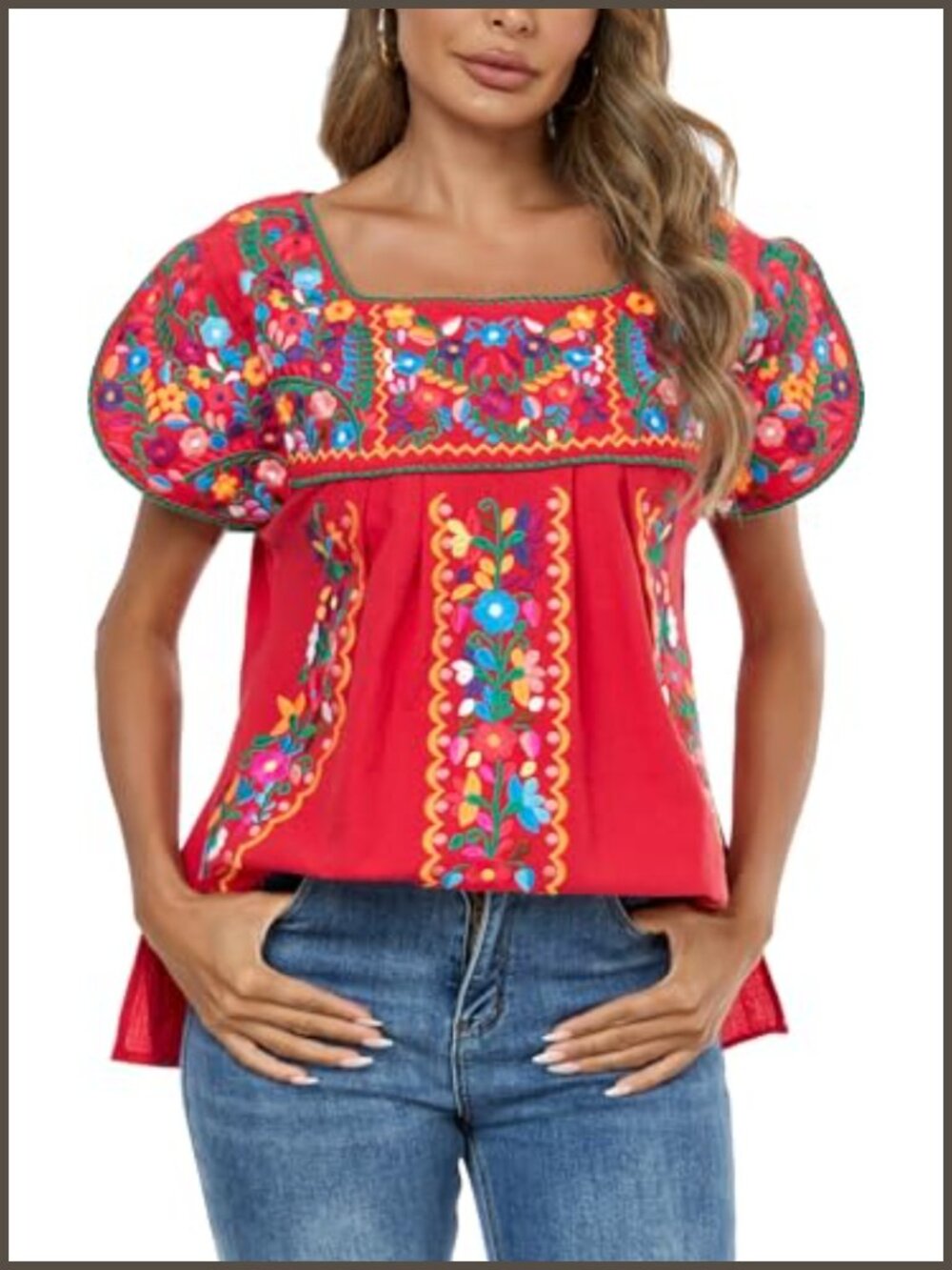 Embroidered Peasant Tunic Blouse Cotton Boho Summer Top
